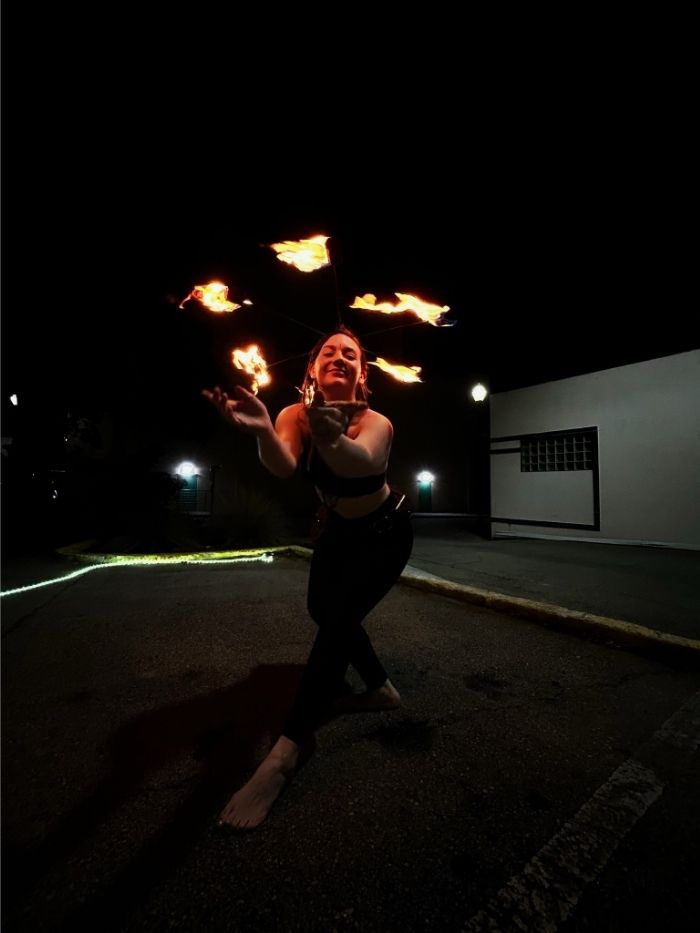 Fire spinning performance at a Spread The Flow event